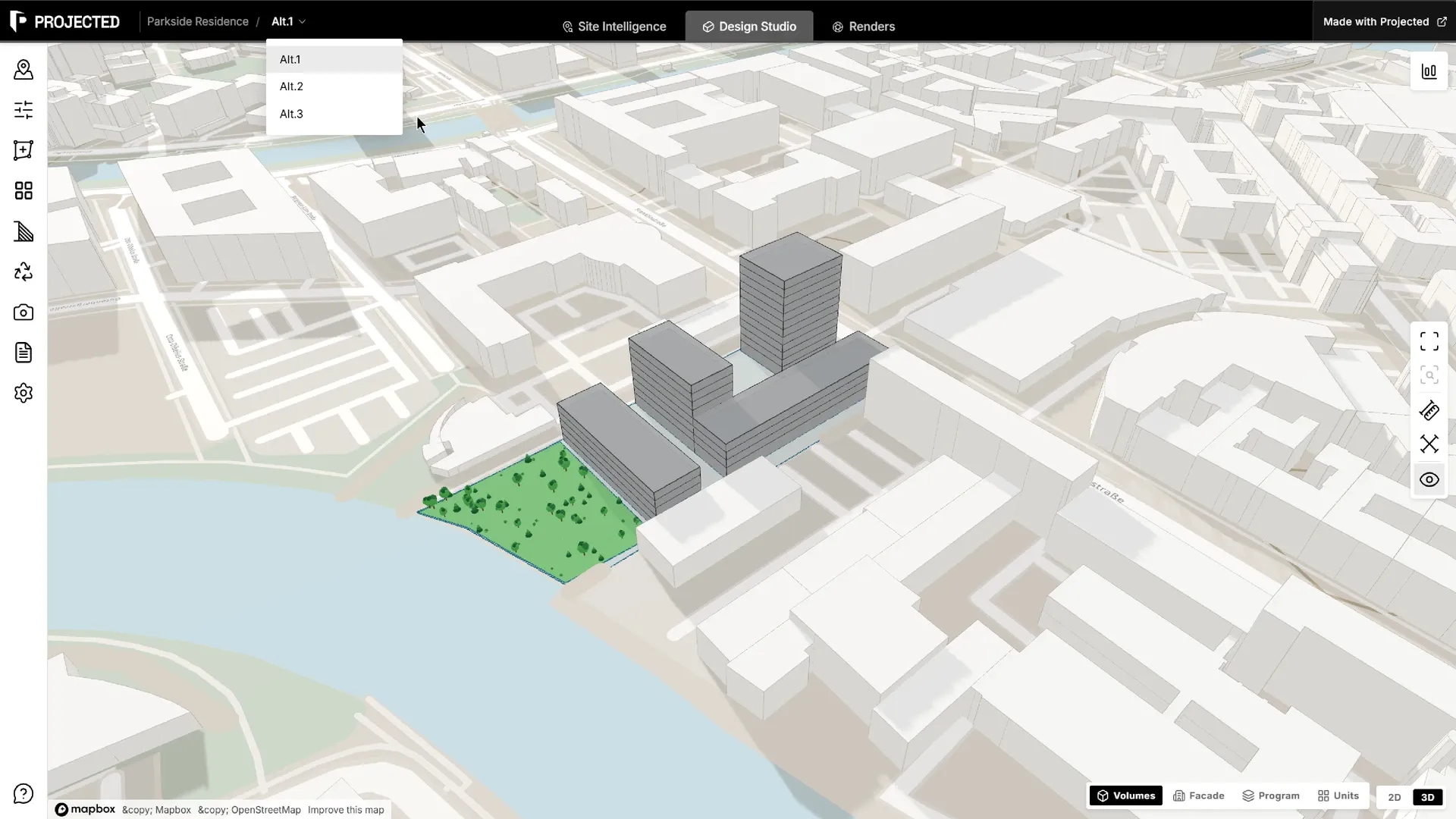 The share viewer: the project in read-only mode, with the sketch menu open.